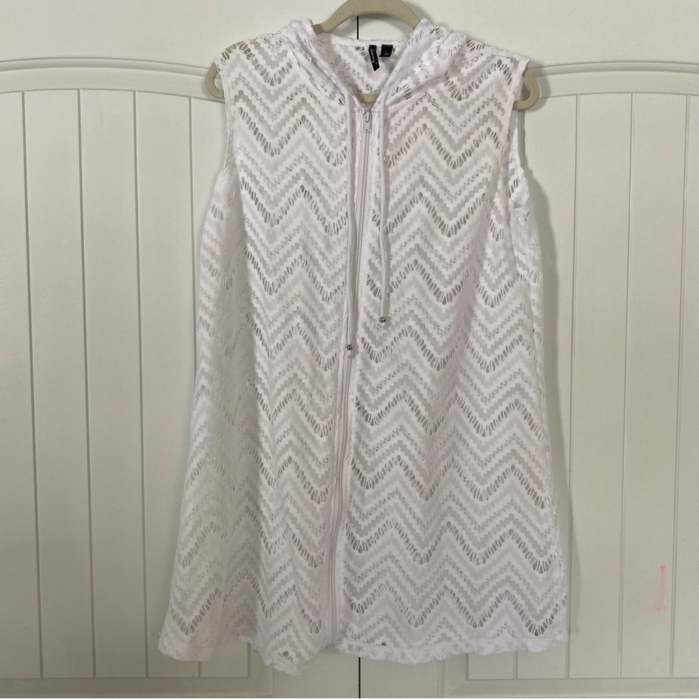White Hooded Lace Swim Coverup